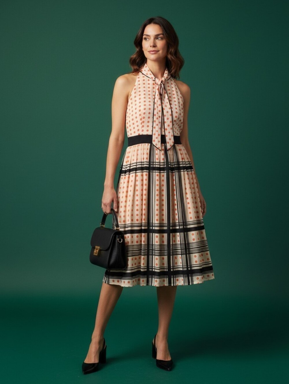 Anthropologie Maeve Star Turn Dress Polka Dot Plaid Archival Halter Midi